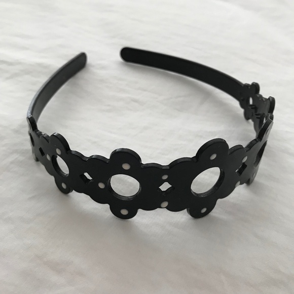 Girl's Flower Headband Black White Polka Dot - Picture 1 of 6